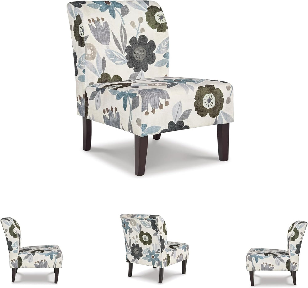 Signature Design by Ashley Armless Accent Chair, Ivory & Blue Floral