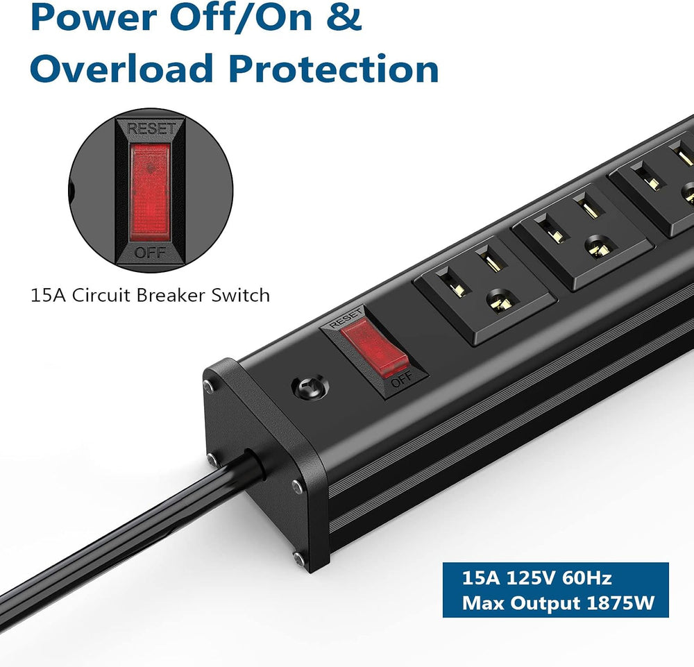 BTU 16 Outlet Power Strips, Extra Long Power Strip with 10ft Cord, Metal Heav...