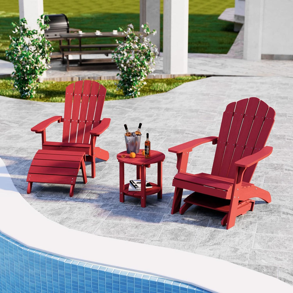 YEFU Folding Adirondack Ottoman Outdoor Set of 4, Red