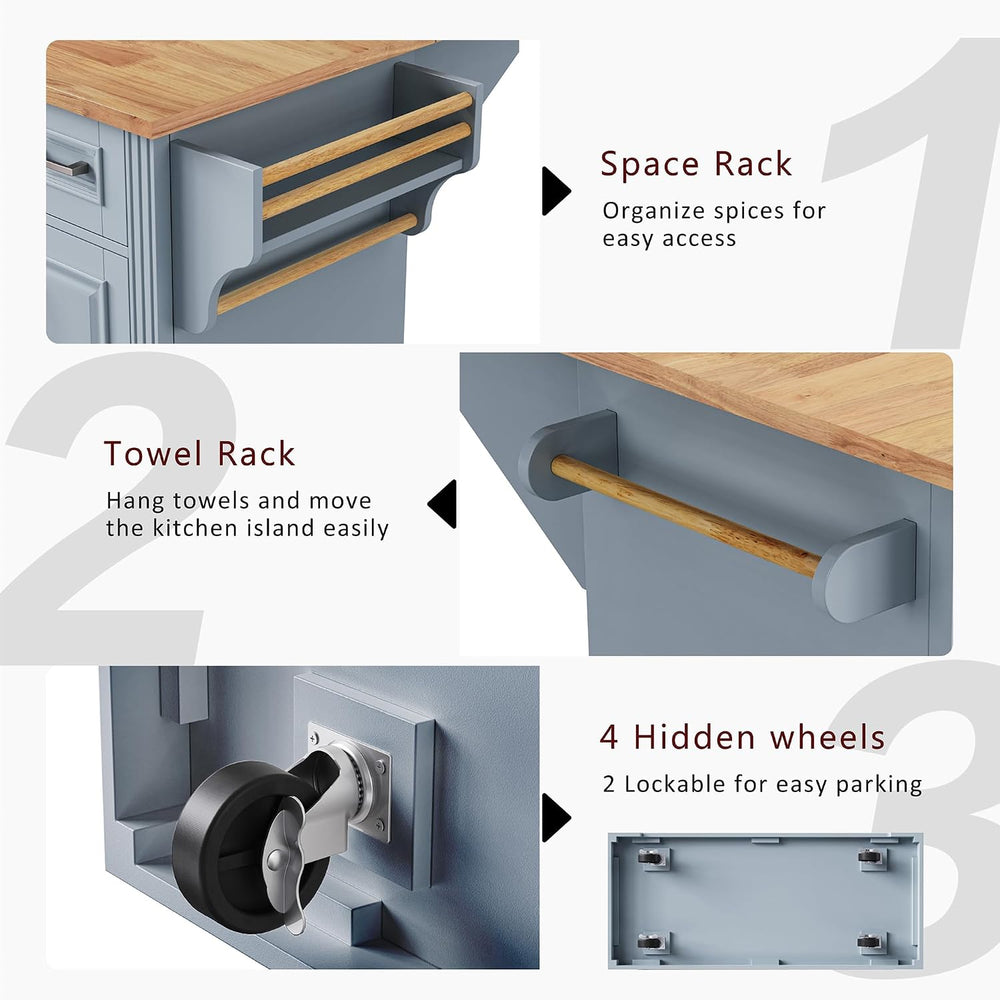 Rolling Kitchen Island Cart with Storage Cabinet & Drop Leaf, Grey Blue