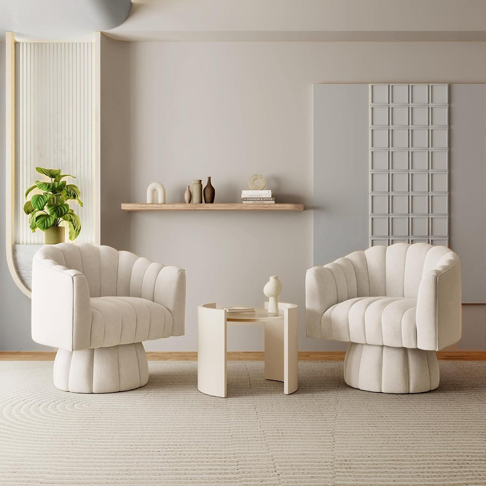 Dewhut Swivel Barrel Accent Chair, Velvet Reading Armchair, Beige, Set 2