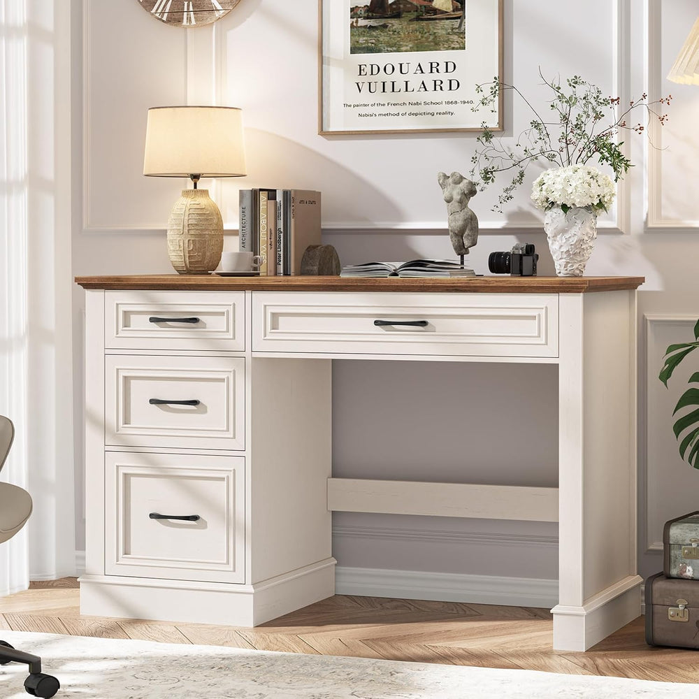 Vabches Farmhouse 47" Executive Desk with 3 Drawers, Unique White
