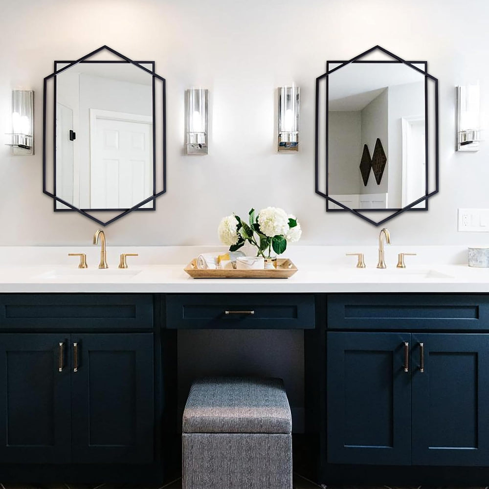 Black Bathroom Mirror, 20"x32" Decorative Mirror with Metal Frame