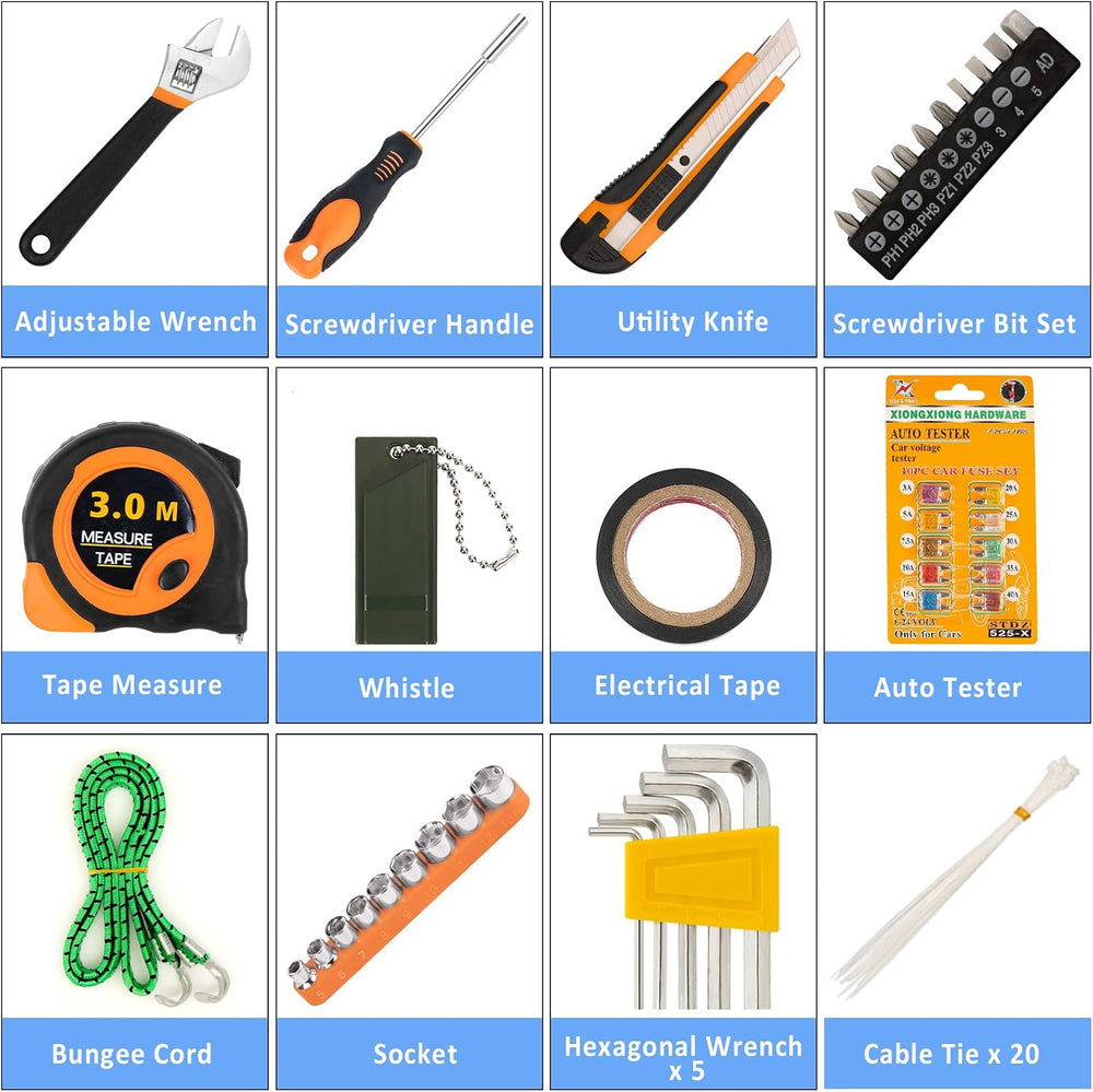 98 PCS Roadside Car Emergency Assistance Kit with Portable Air Compressor Jum...