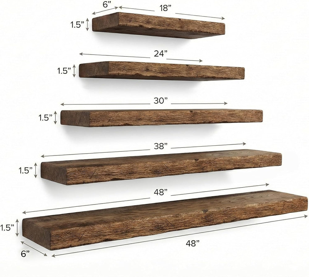 Rustic Floating Shelves for Wall - Solid Wood Oak Floating Shelf, Thick Wood ...