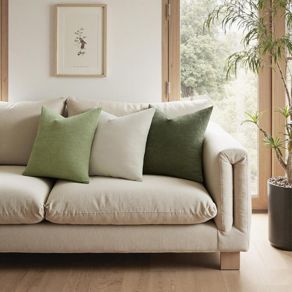 MIULEE Olive Green Chenille Couch Euro Throw Pillow Covers, 26x26