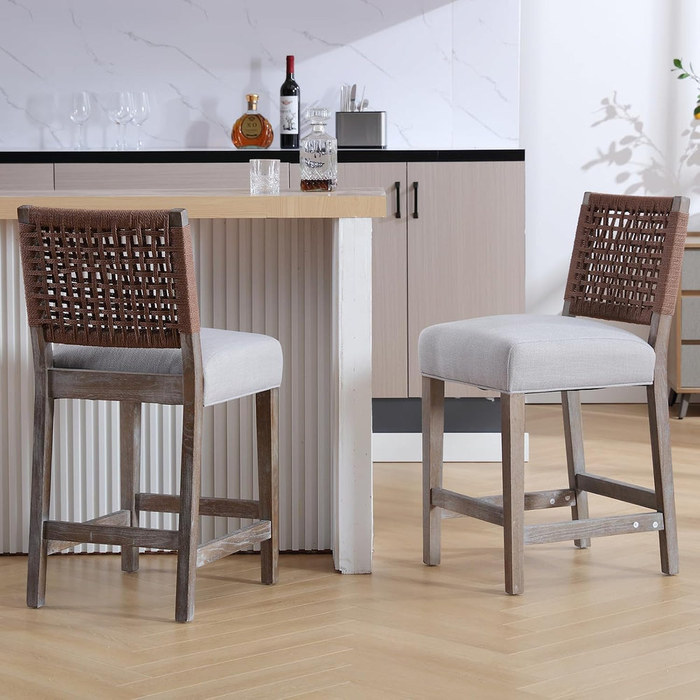 Kmax 27" Counter Height Bar Stools Set of 4, Farmhouse Wood Barstools wi...