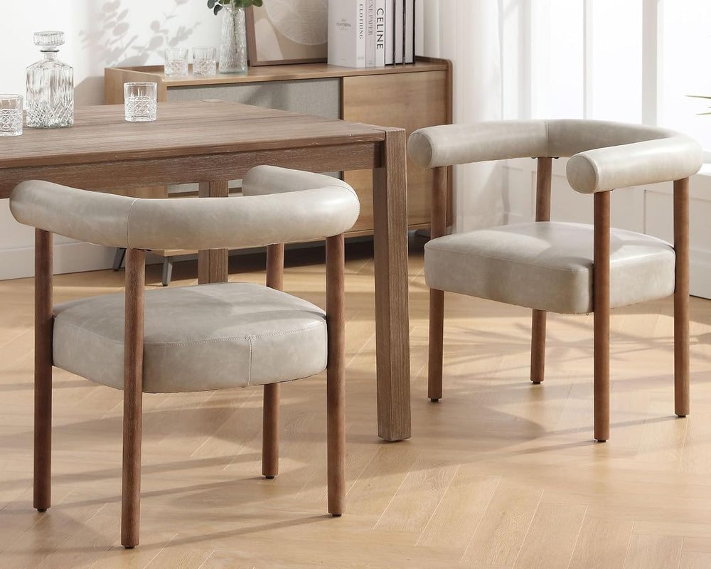 VESCASA Upholstered Dining Chairs with Natural Brush Wood Legs, Faux Leather ...