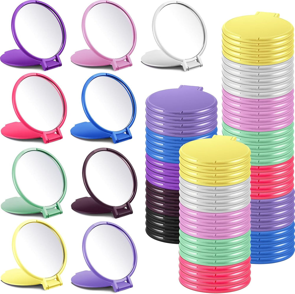 Juexica 100 Pcs Compact Mirrors Bulk, Mini Folding Stand, Classic Colors