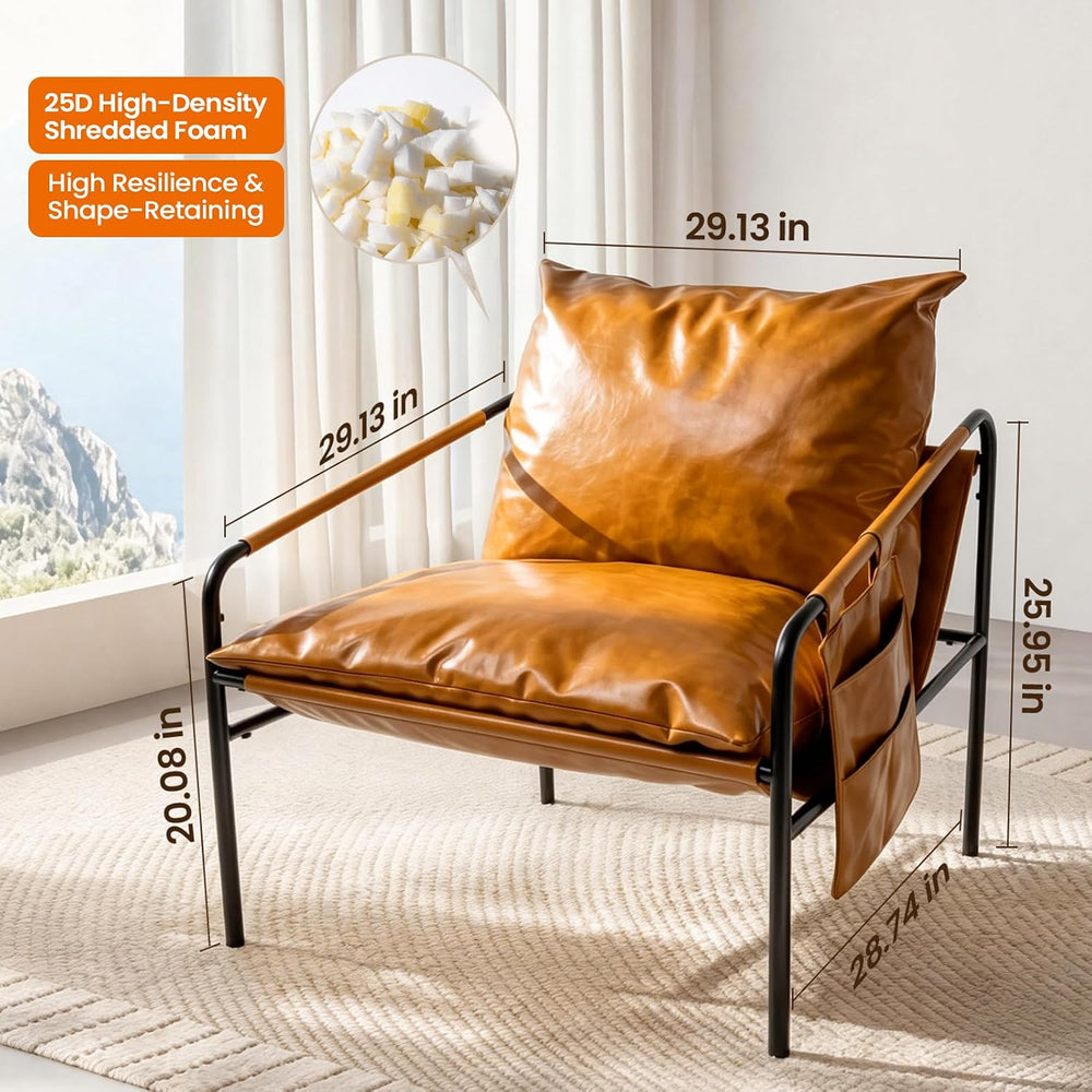 Modern Bright Orange Oversized Faux Leather Chair, Recliner Armchair, Comfy A...