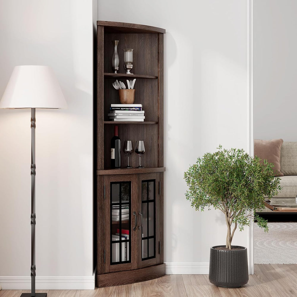 AMERLIFE Curved Corner Storage Cabinet, 65" Tall Freestanding Bookcase