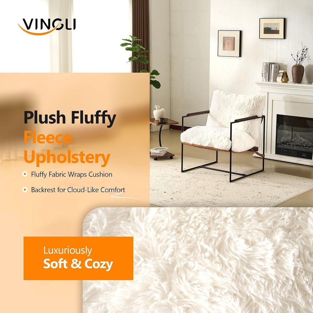 VINGLI 28" Wide Plush Upholstery Sling Modern Accent Chair with Metal Fr...