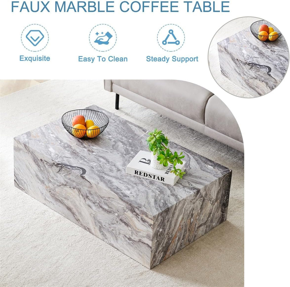 39.3" Faux Marble Coffee Table, Gray Modern Coffee Table, Rectangle