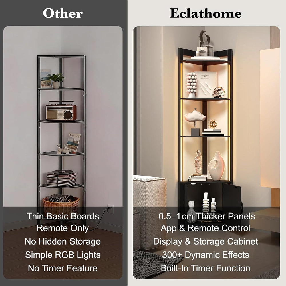 5-Tier Corner Shelf with RGB Light, 65" Tall Display Cabinet
