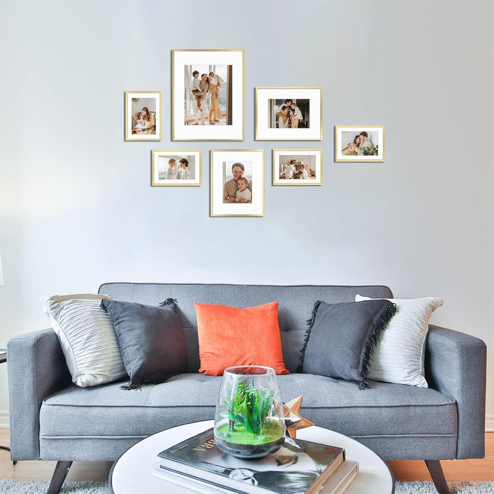 Golden State Art 7 Pack Gold Aluminum Frame with White Mat, Real Glass