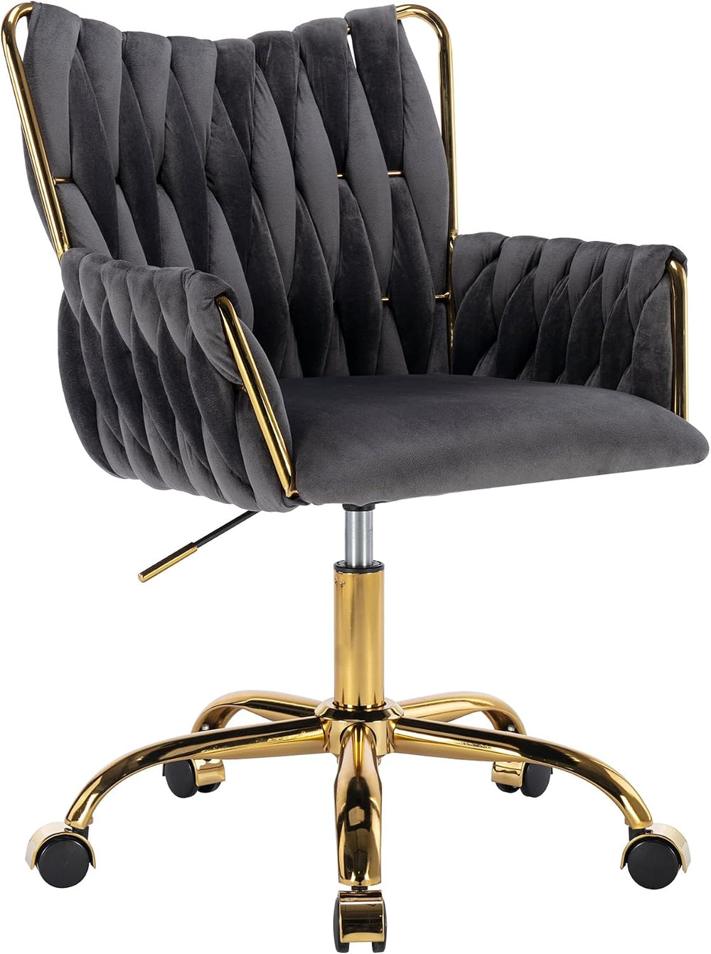 KCC Modern Velvet Home Office Desk Chair with Hand Woven Backrest,Gray