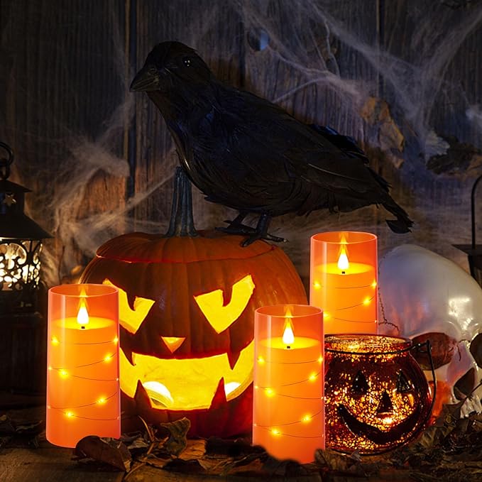 NURADA 3"x6"Flickering Flameless Candles: Built-in Star String Ligh...