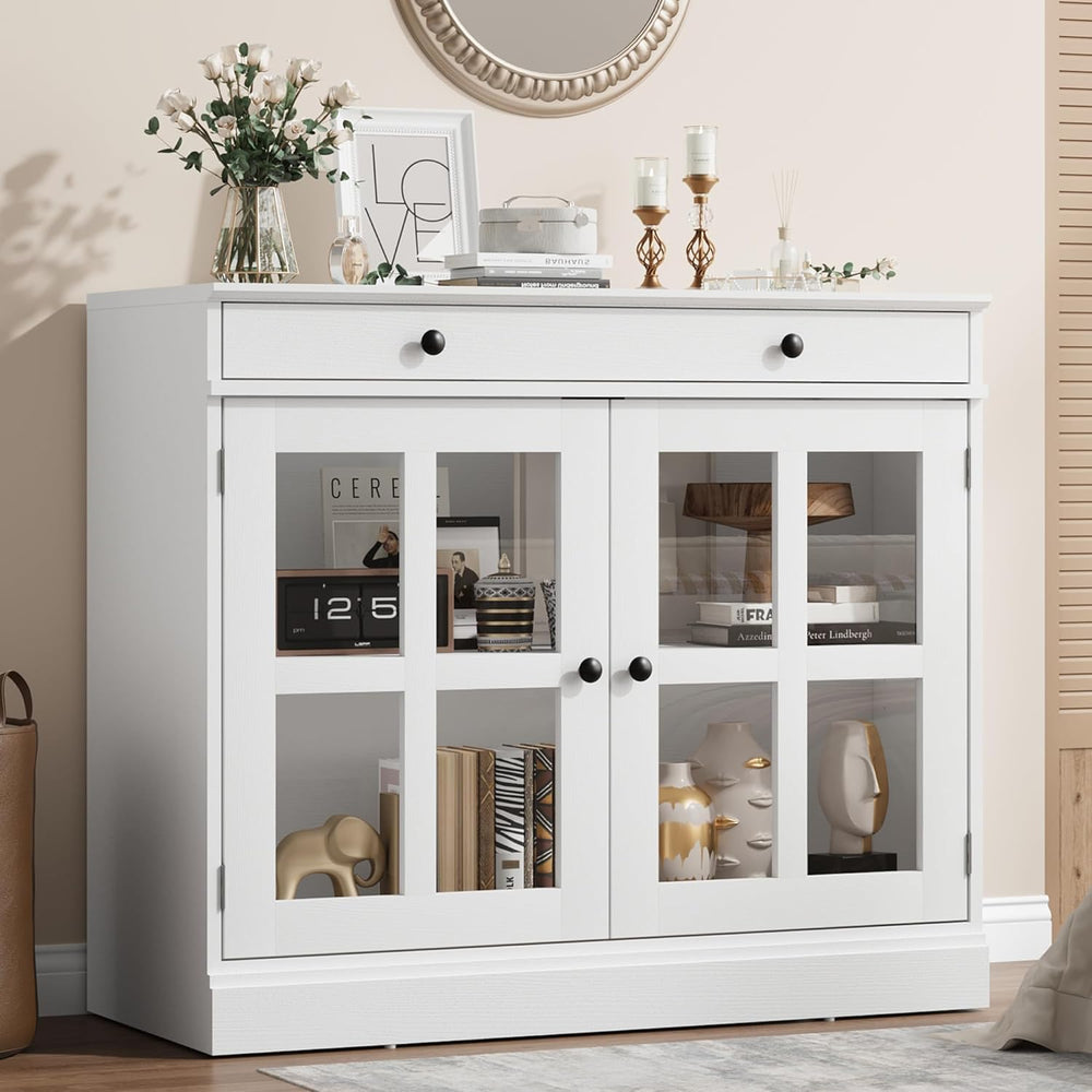 Garvee Sideboard Buffet Cabinet with Glass Doors and Adjustable Shelves