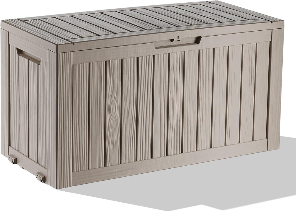 150 Gallon Lockable Resin Deck Box, Waterproof Outdoor Storage Container for ...