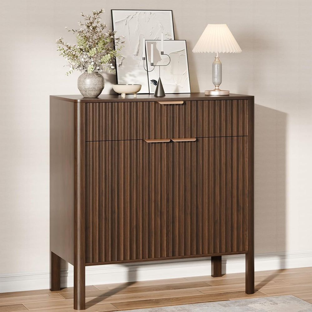 Fluted Buffet Cabinet Accent with Doors & Drawer 30" Walnut