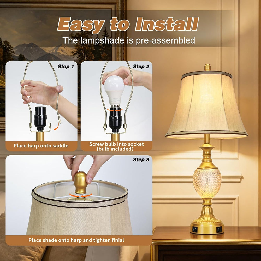 Cinyirong 28'' Tall Gold Bedside Table Lamps with USB Charging Ports