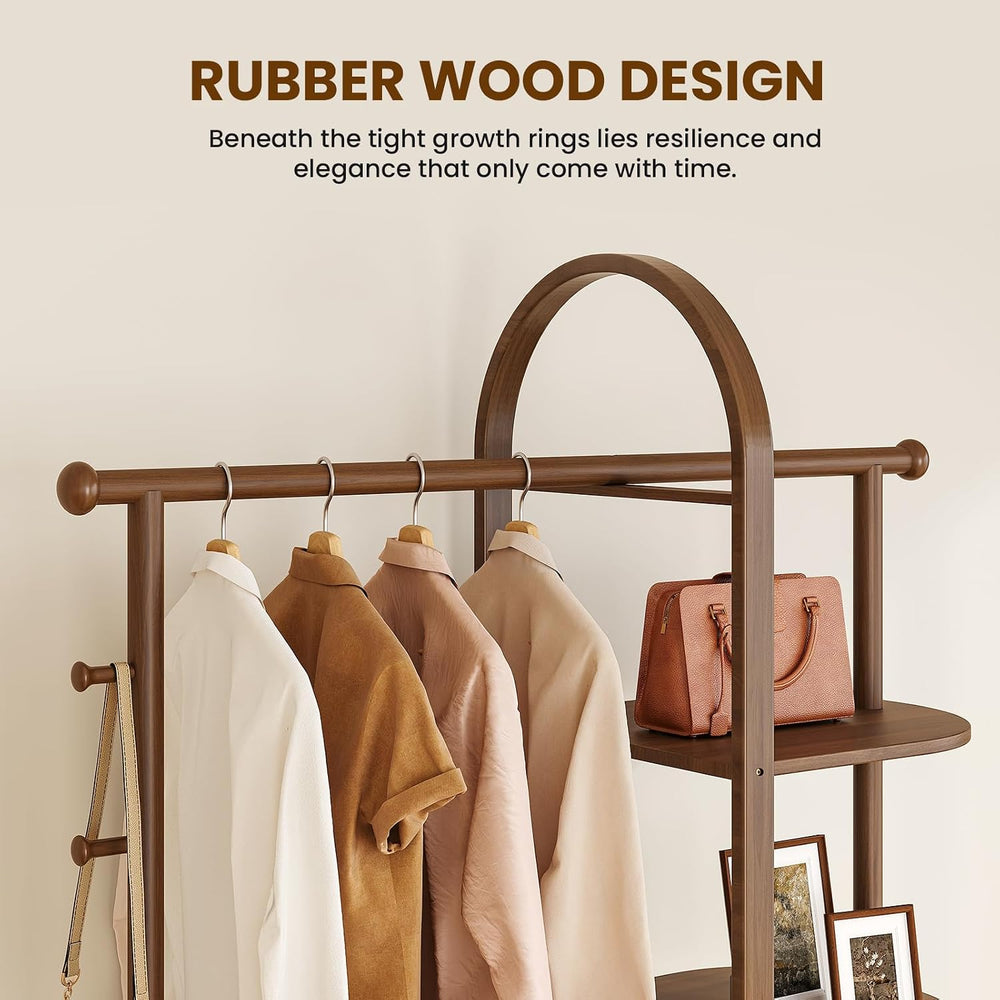 41.3" Wide 3-in-1 Freestanding Clothing Rack, Wooden Coat Rack with 4 Sh...