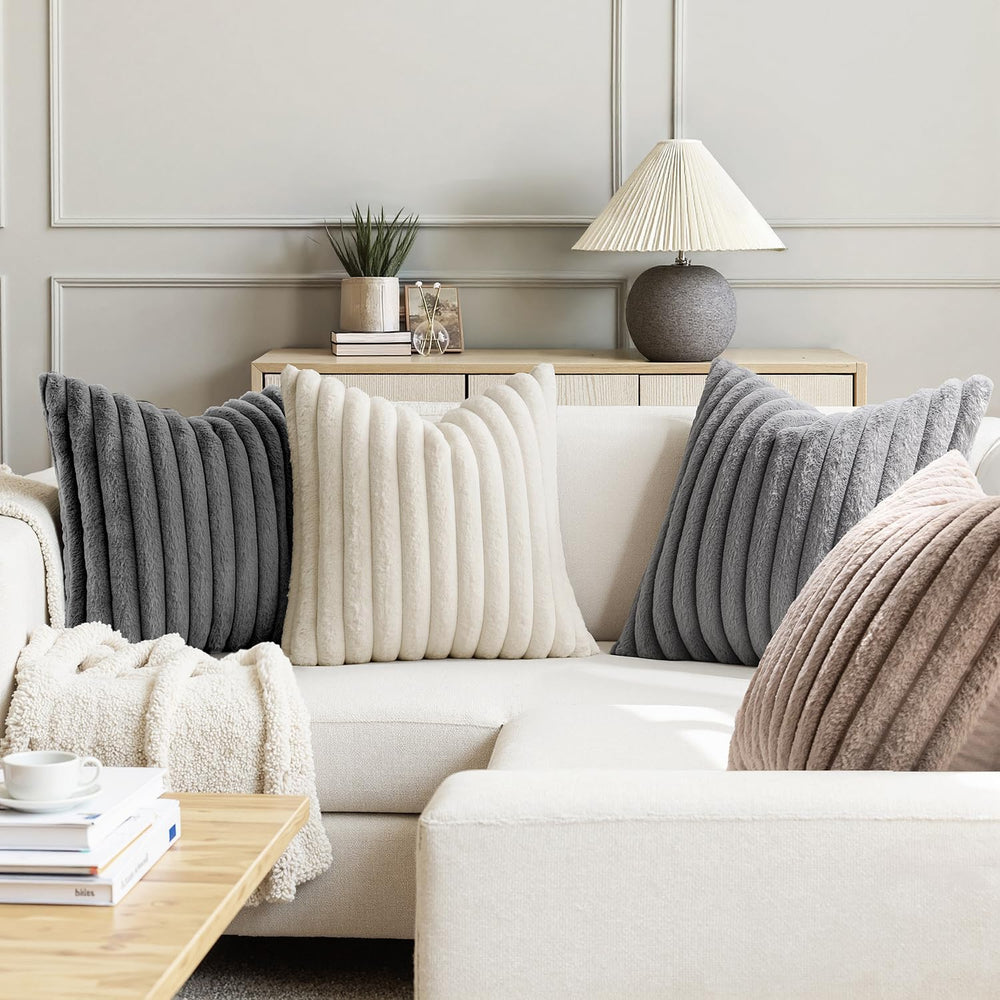 MIULEE Faux Fur Plush Decorative Throw Pillow Covers 18x18, Grey Taupe