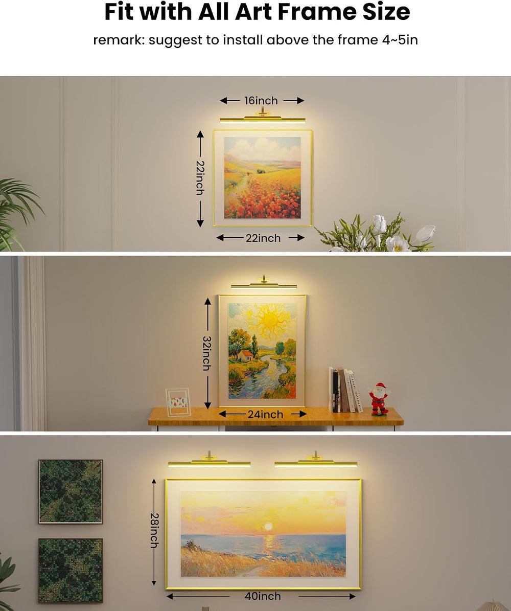3 Pack Picture Light for Wall Cordless Rechargeable 16in Gold