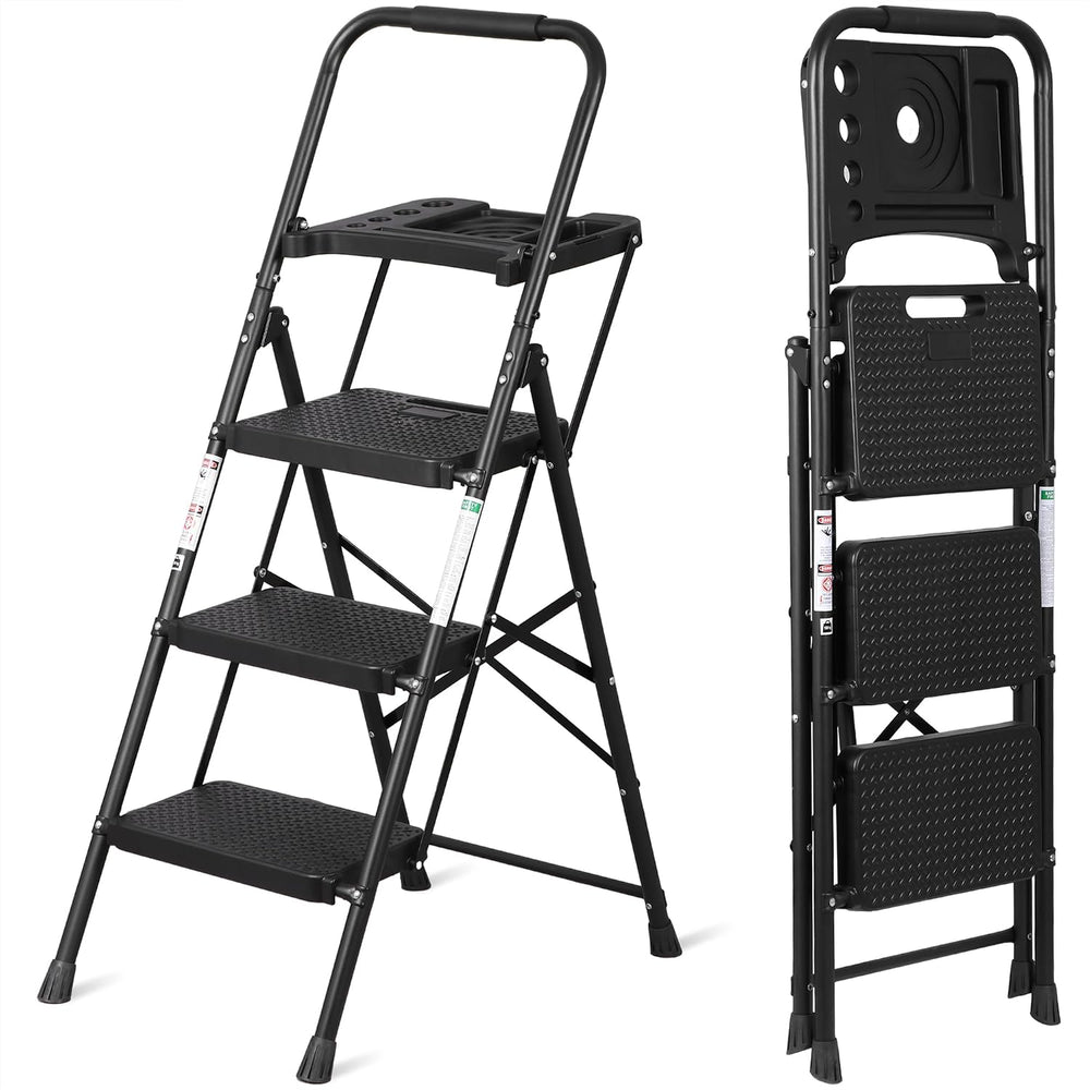ZENY 3 Step Ladder, Folding Step Stool for Adults, Portable Steel Ladder with...