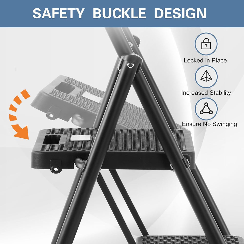 Nazhura Foldable 3 Step Stool Ladder, 300 Lb Weight Limit Folding 3 Stepping ...