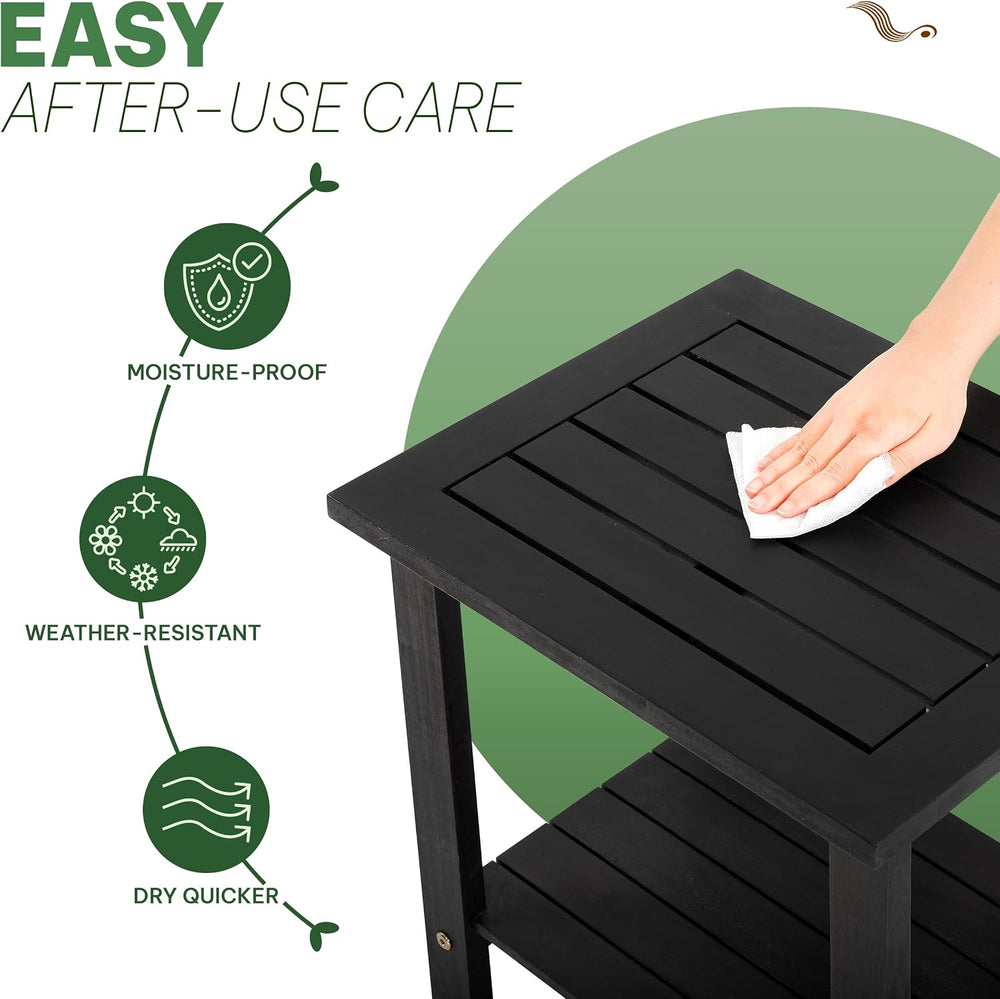 Acacia Wood Adirondack Side Table, 2-Tier Outdoor End Table - Black