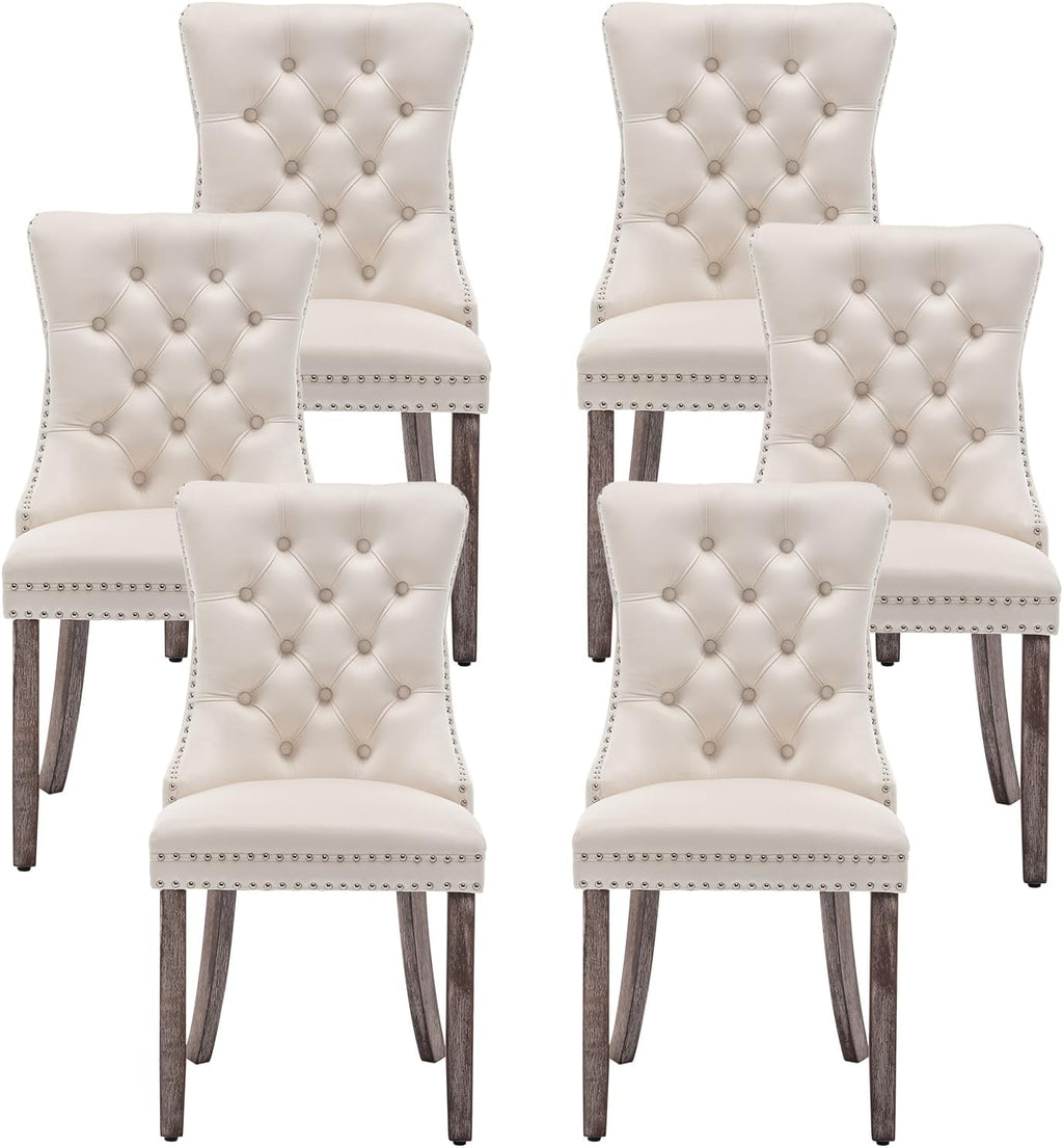 Velvet Dining Chairs, Tufted Kitchen & Dining Room Chairs, Beige, Set of 6