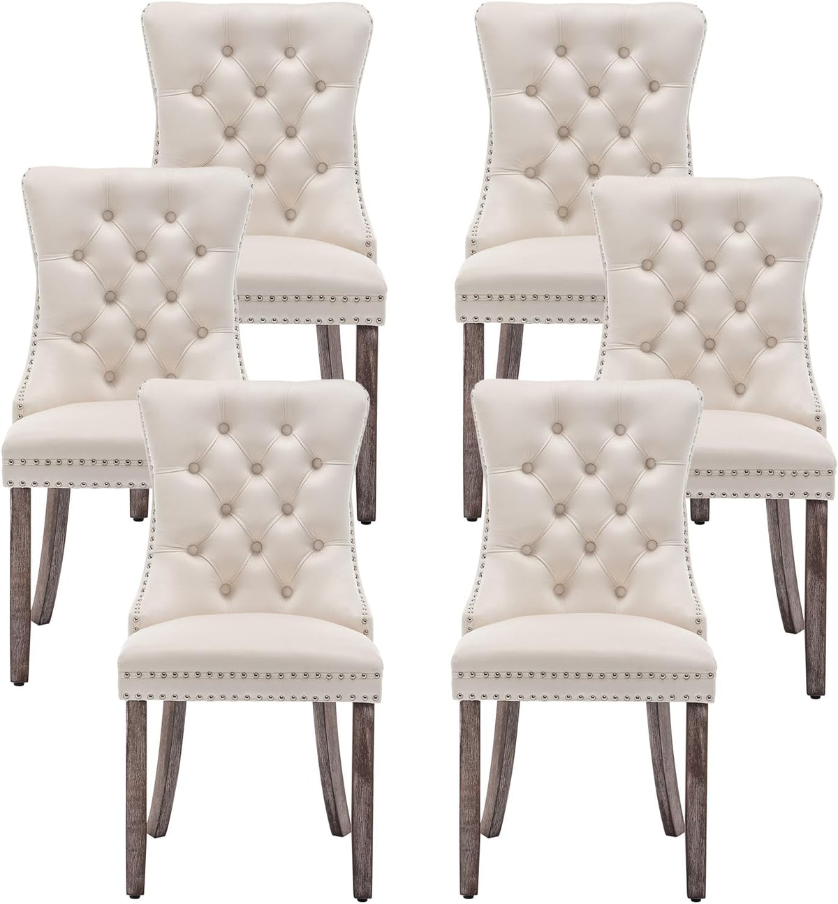 Velvet Dining Chairs, Tufted Kitchen & Dining Room Chairs, Beige, Set of 6