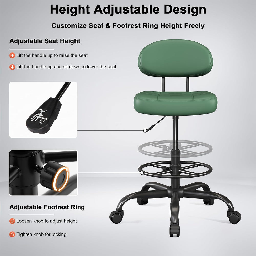 Armless Drafting Chair with Back, Tall Office Chair for Standing Desk, PU Fau...