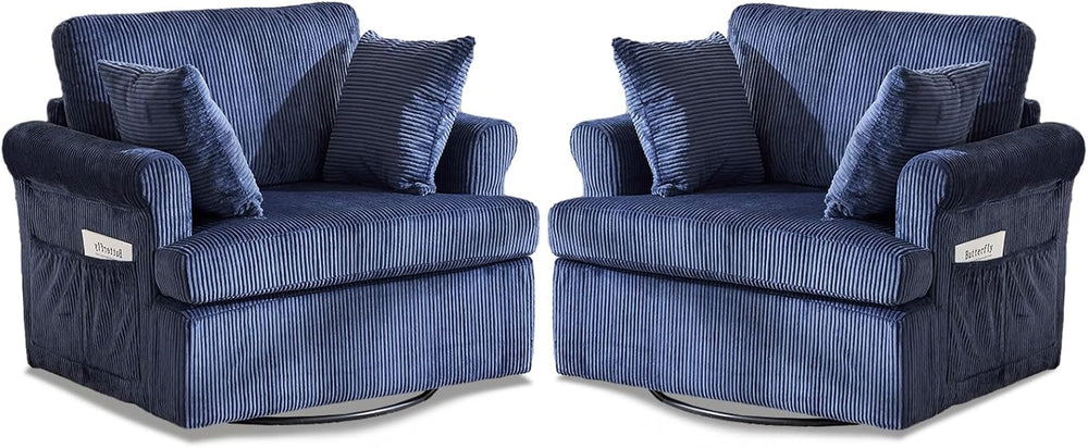 VINGL 39.2" Wide 360° Swivel Accent Armchairs with Pillows Set of 2, Ove...