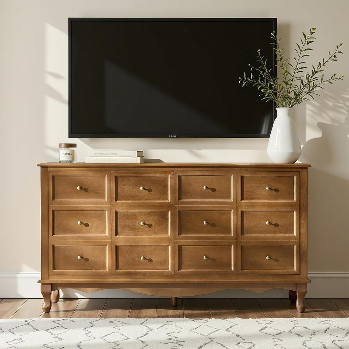 HULALA HOME Transitional Solid Wood Sideboard with Adjustable Shelves, 58" Spacious Storage Sideboard, Versatile Kitchen Buffet Cabinet with Solid Wood Legs, Acorn