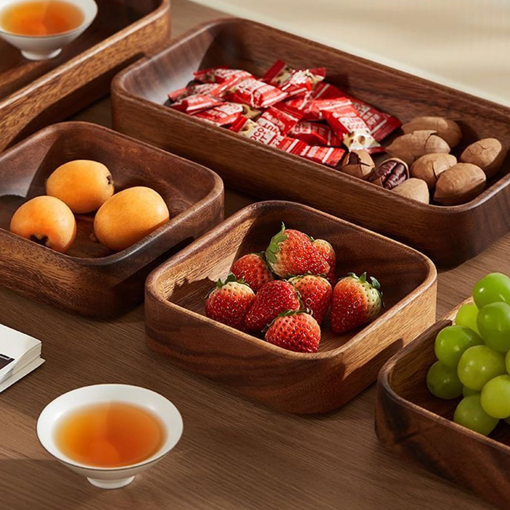 2 Piece Set Acacia Wood Snack Bowl, 5.9" Square Wooden Serving Tray with...