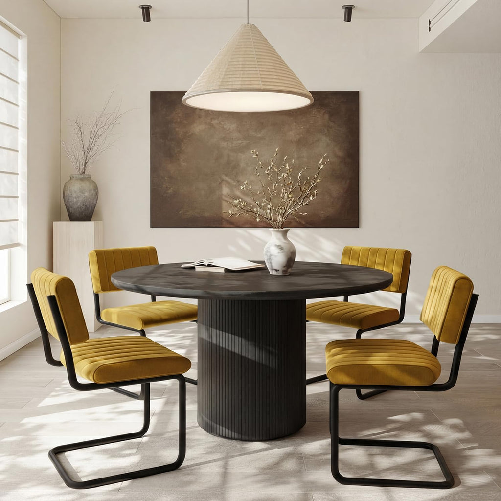 Mid-Century Modern Dining Chairs Set of 4 with Metal Legs, Yellow