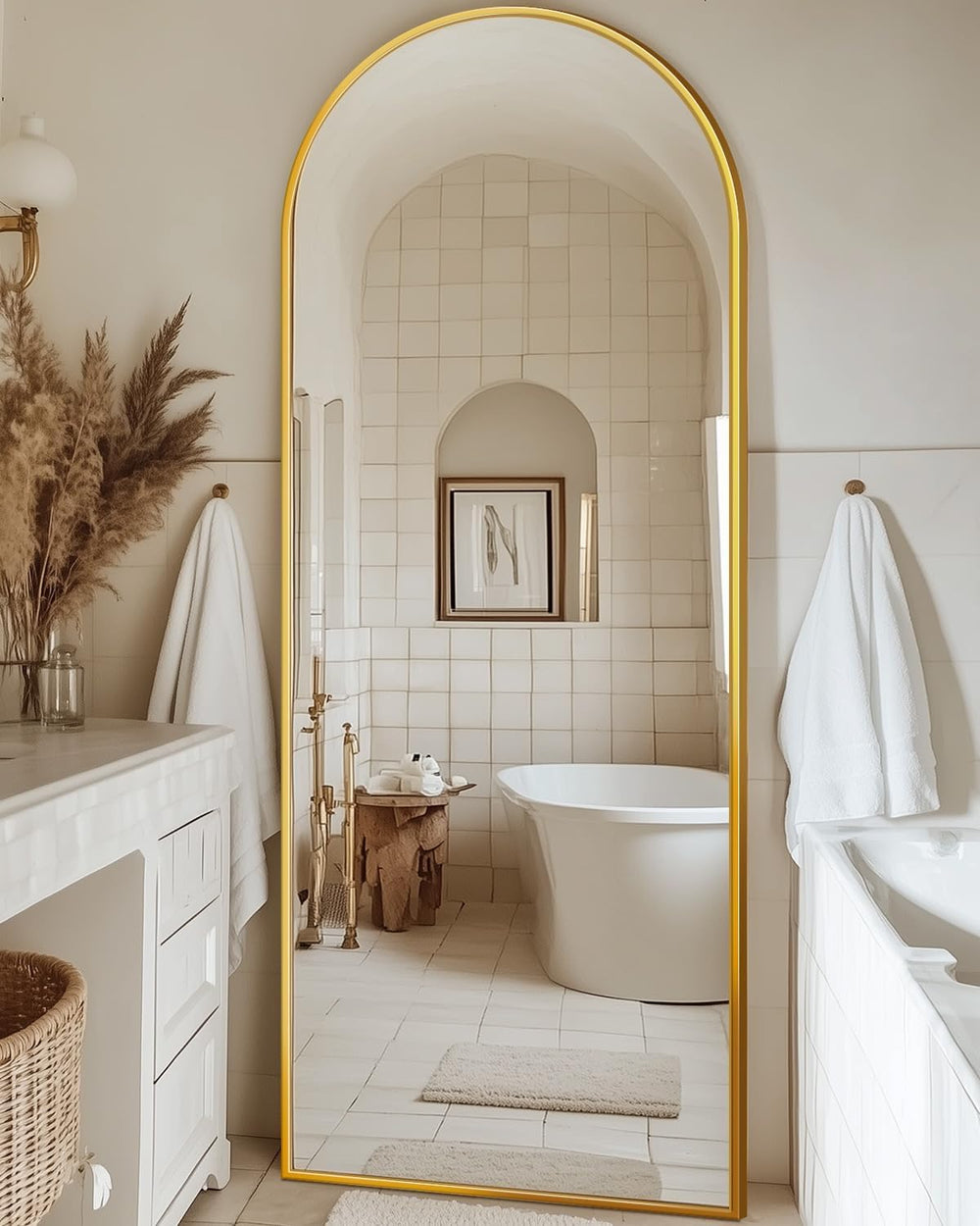 Full Length Mirror, 59"x20" Arched Standing Full Body Mirror,Gold