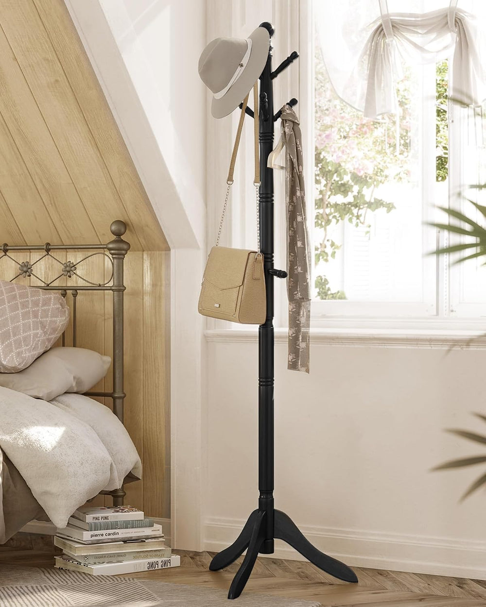VASAGLE Freestanding Coat Rack, Rubber Wood Coat Tree with 9 Hooks