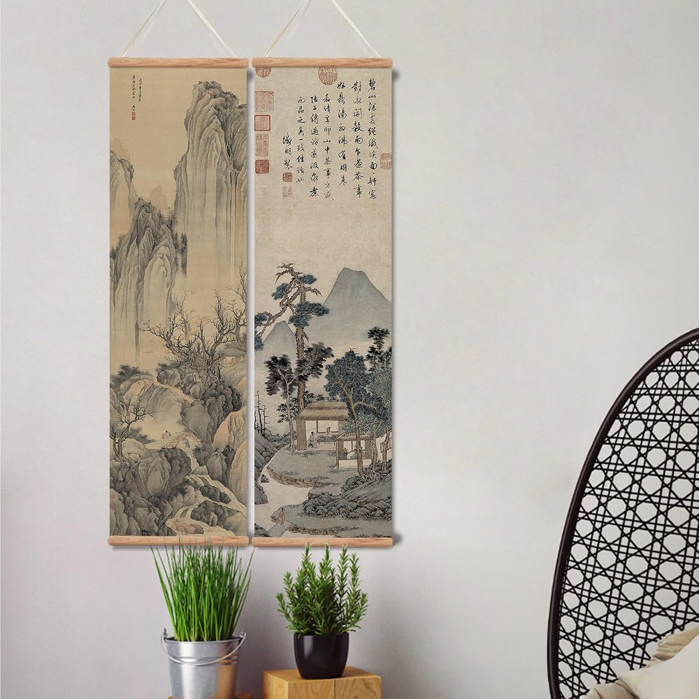 xinyuru Chinese Ancient Landscape Scroll Wall Art Poster, 3-Piece Set