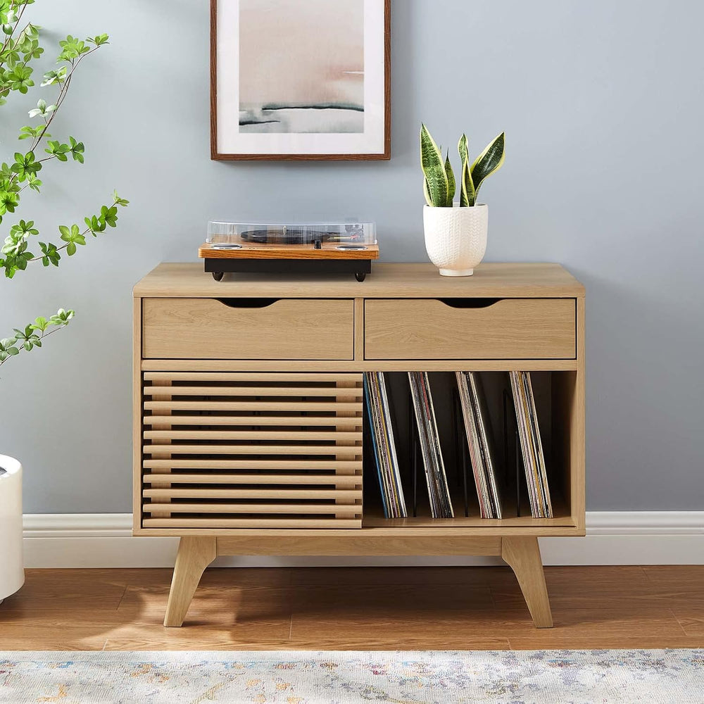 Modway Render Mid-Century Modern 37" Vinyl Record Display Stand with Dra...