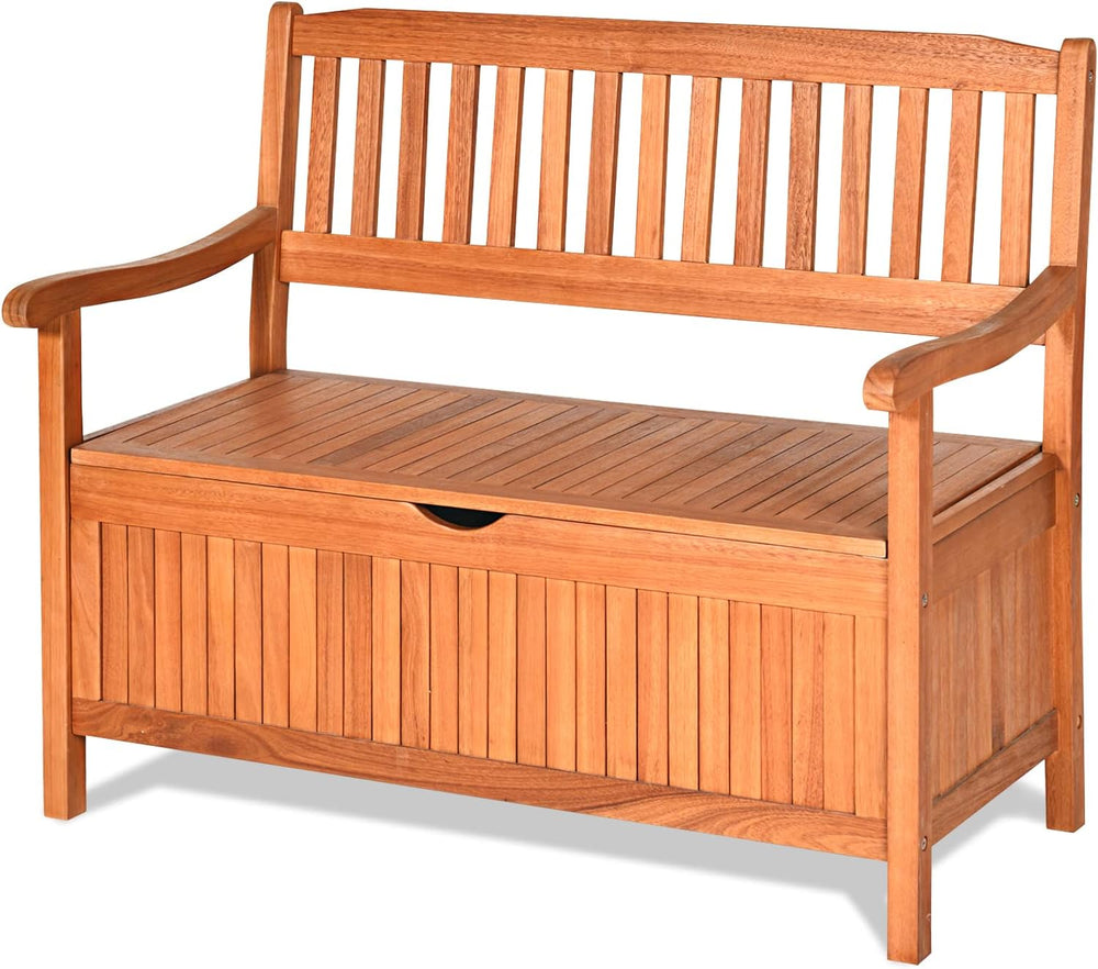 Tangkula Outdoor Wood Storage Bench Deck Box, Entryway Porch Storage Bench wi...
