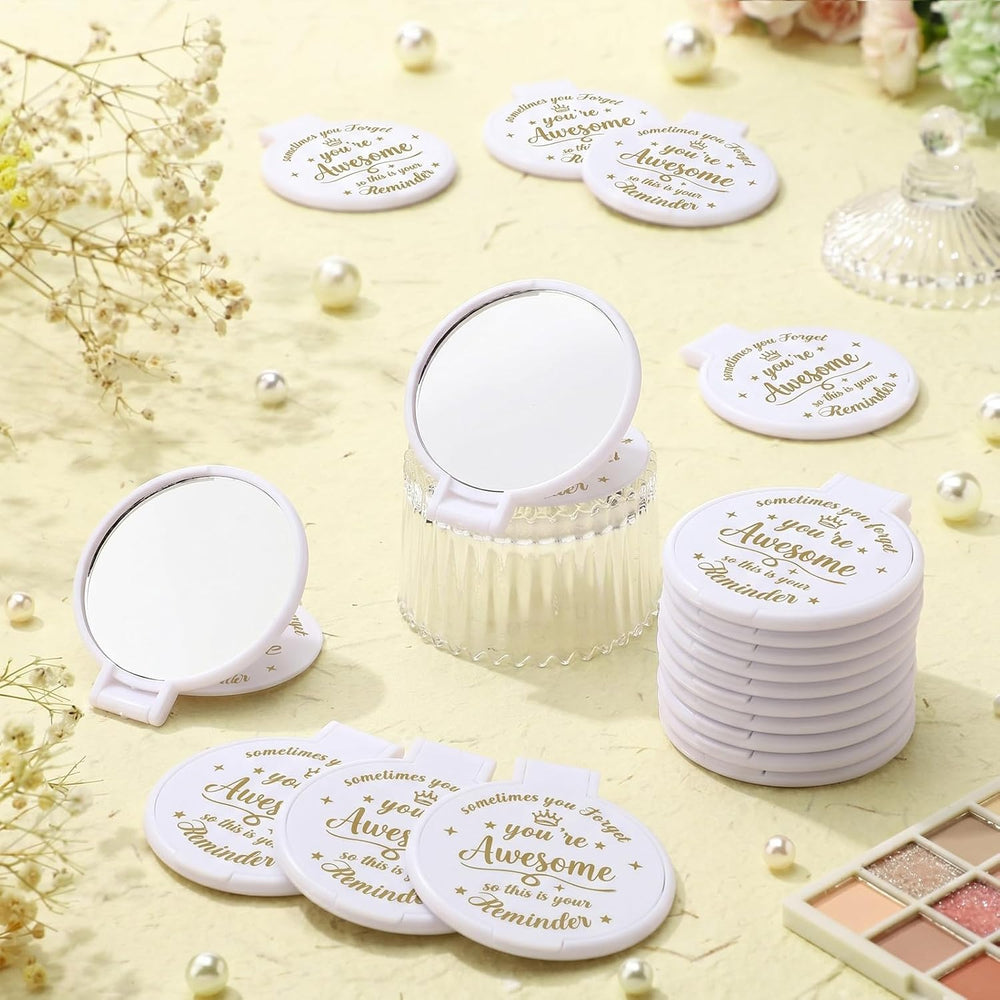 100 Pcs 2.76 Inch Inspirational Pocket Mini Compact Mirror Bulk Portable Fold...