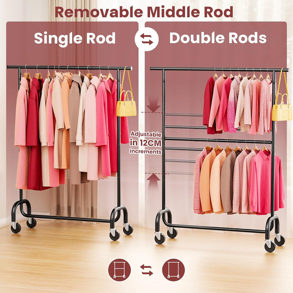 Heavy Duty Clothes Rack - Rolling Clothing Rack for Bedroom - Black