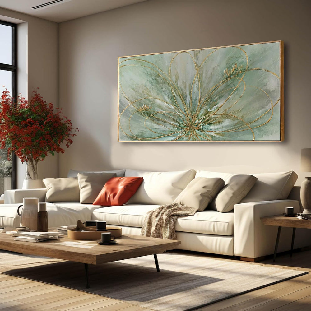 Framed Canvas Prints Gold Line Poster Abstract Wall Ar Green Pictures Wall De...