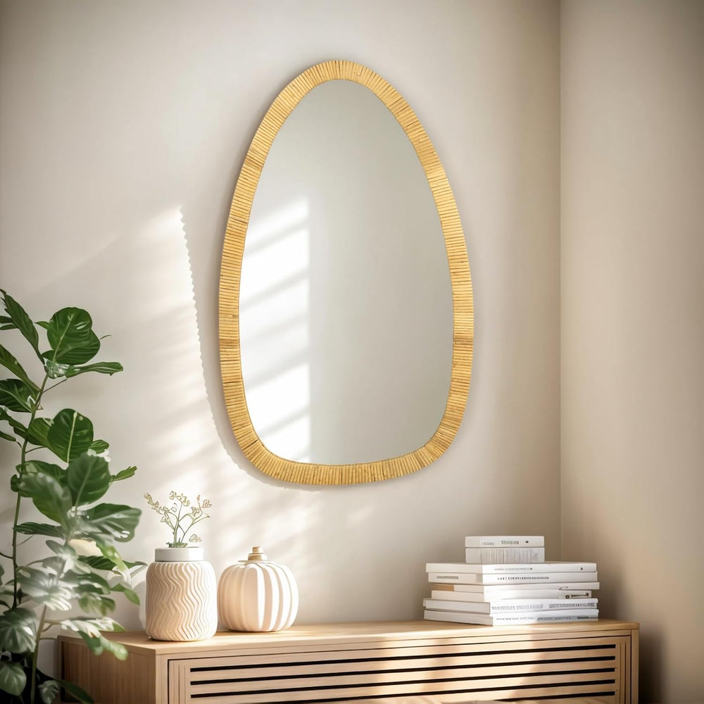Rattan Boho Mirror, 31.5" x 18"
