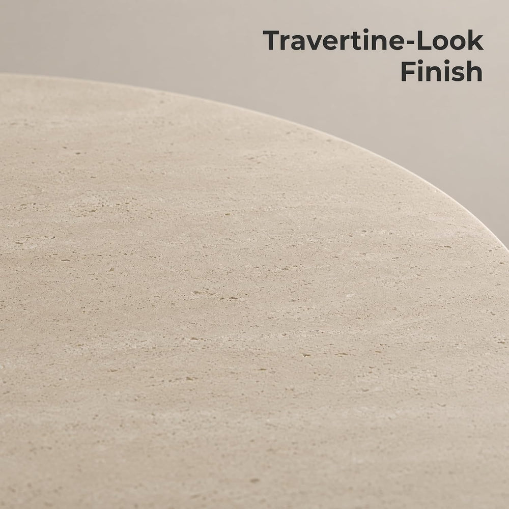 Honyee Oval Coffee Table 47 Inch, Travertine-Look Living Room Center Table