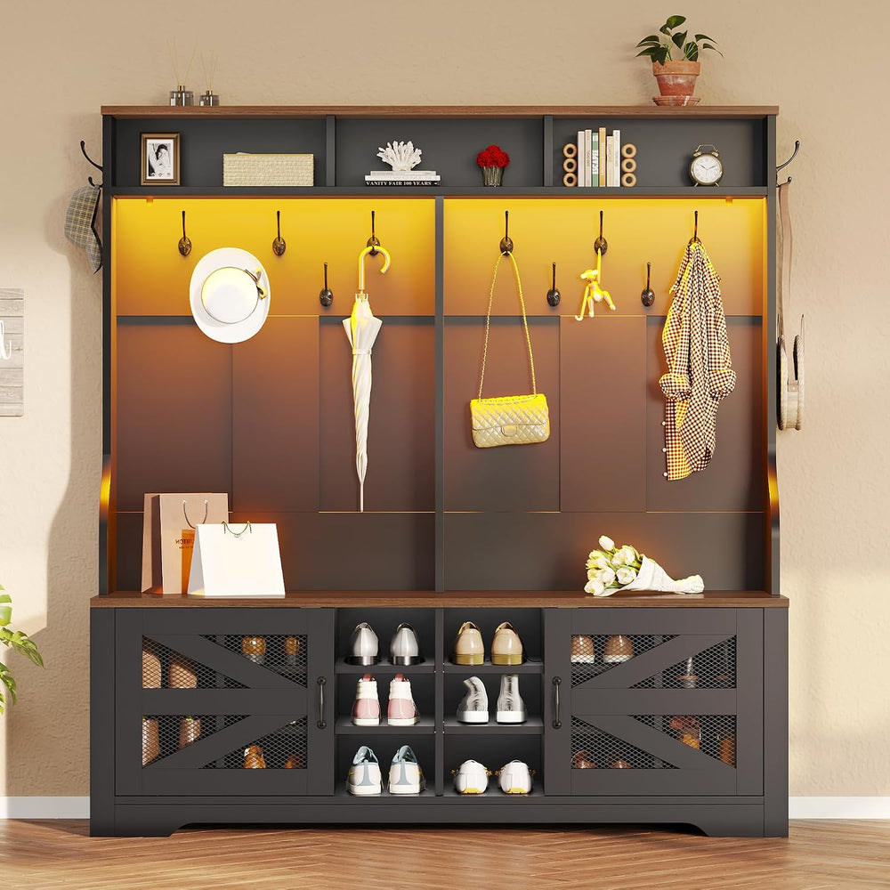 Itaar Hall Tree with Bench and Shoe Storage, 5-in-1 Entryway Bench with Coat ...