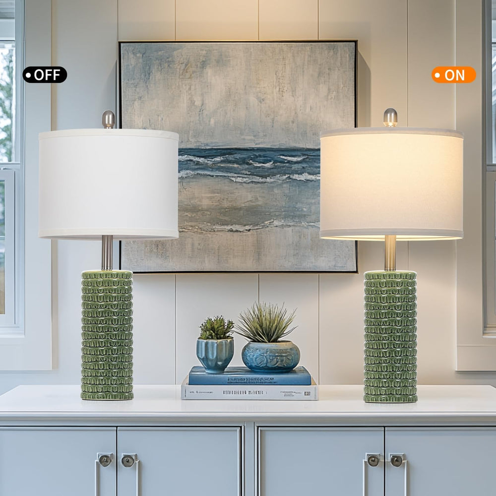 Cinyirong 24.5" Green Ceramic Table Lamps Set of 2, Farmhouse Table Lamp...